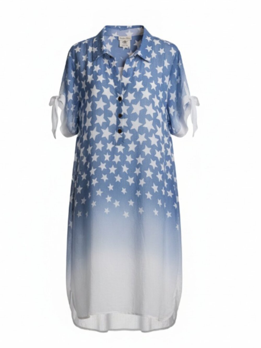 Indigo Rose Shirt Dress Women's 3X Blue White Star Print Tie Sleeve NWT Flaw